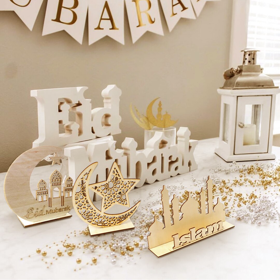 Mubarak Geschenkdoos Moslim Decoratie Banner Licht Houten Hanger Islamitische Moslim Gebed Matten Ramadan Kareem Party