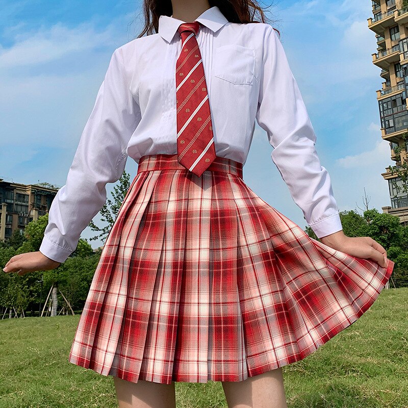 Harajuku-falda escocesa A cuadros rojos para chicas, Falda corta con forma de A, para estudiantes