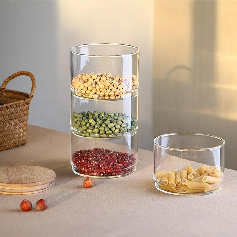 Tarros de almacenamiento transparentes, tarro apilable de vidrio Borosilica, recipiente para comida de cocina, conjunto de contenedores a granel, lata de almacenamiento para dulces, galletas y frutas
