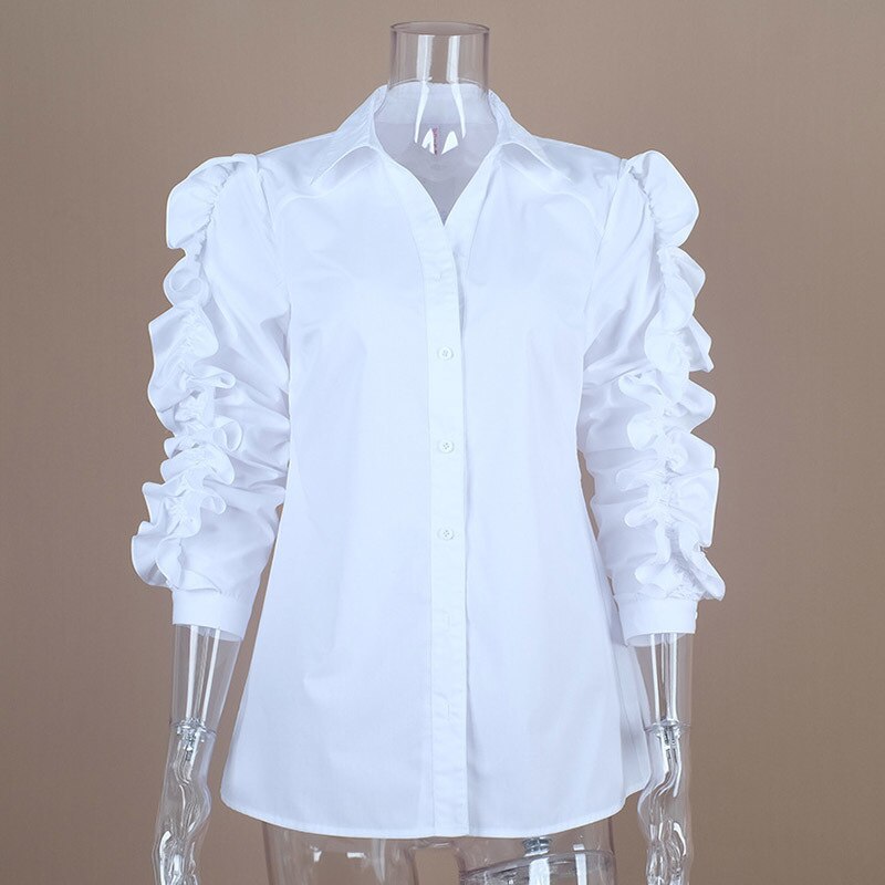 Blusa TWOTWINSTYLE con volantes, blusa femenina con cuello de solapa, camisa blanca de manga larga, Tops para mujer, ropa Vintage primavera OL