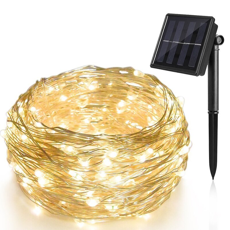 Solarne lampki świąteczne na sznurku 12m 100LED / 5M 50 LED wodoodporna zewnętrzna girlanda lampa solarna boże narodzenie do dekoracji ogrodu: Warm white / 7M 50LEDS