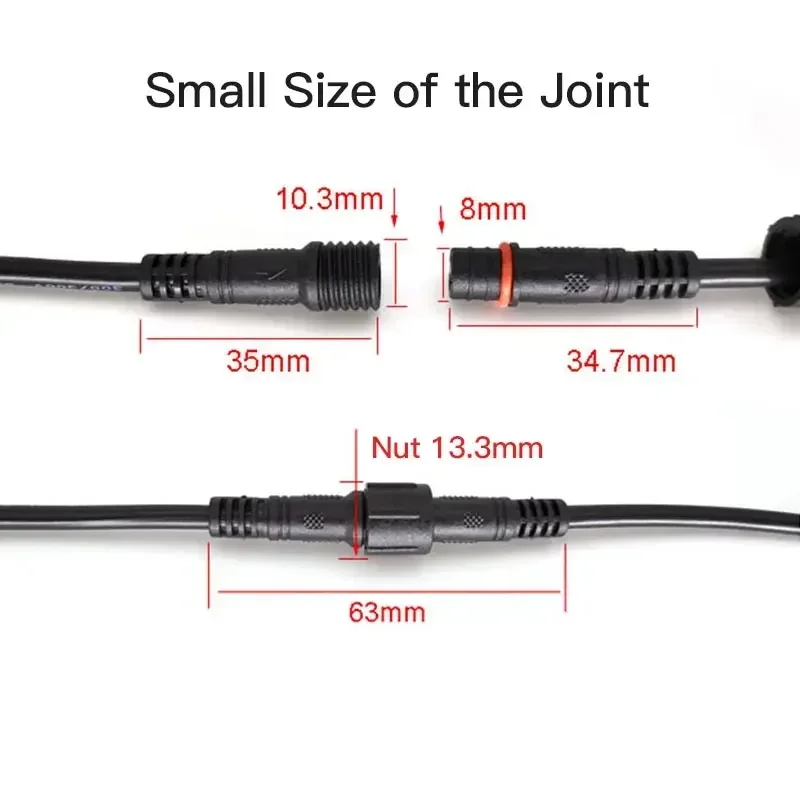 Cable de extensión impermeable de 2 pines macho a hembra 0,3/0,5/0,75/1,0/1,5/2,5 enchufe cuadrado conector LED para exteriores cable de alimentación de lámpara de 10M