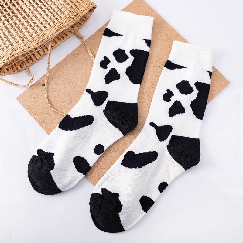 Cute striped socks funny cow print cartoon casual socks cute animals chaussettes kawaii happy deodorant socks: A