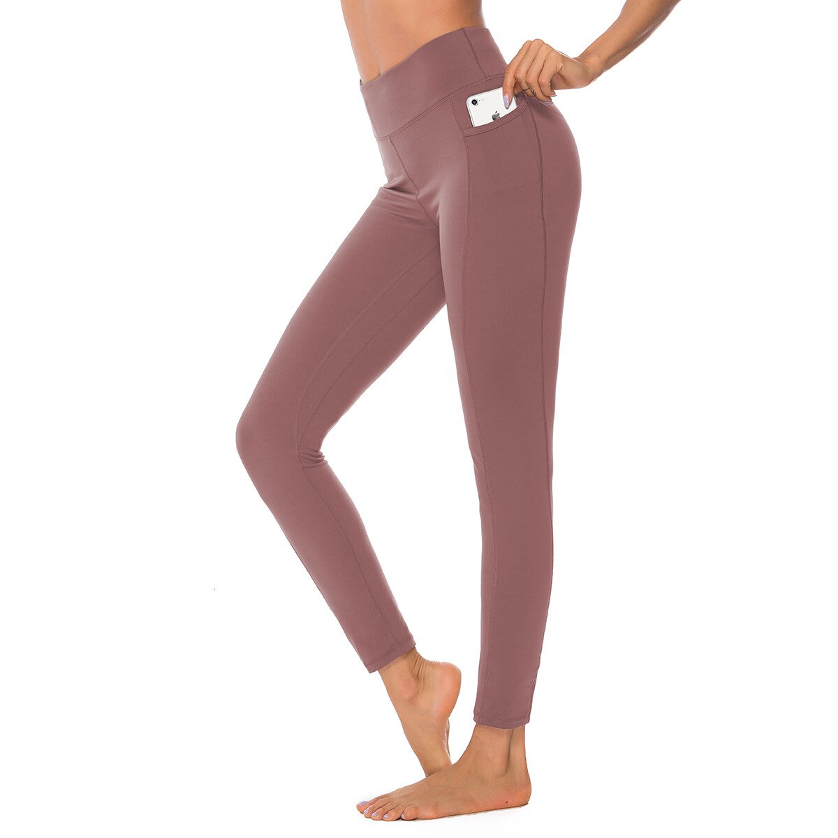 sport yoga leggings women high waist fitness pants gym Pocket Elastic Squat Proof Tights Quick Dry Breathable sportswear NCLAGEN: red bean paste / L