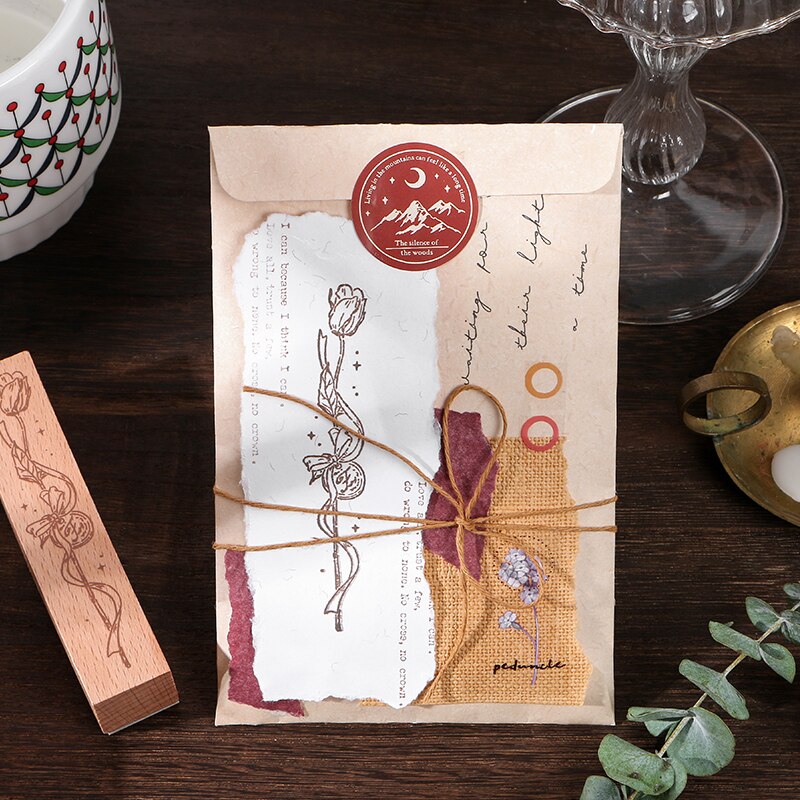 Bos Poëzie Serie Retro Bloemen Decoratieve Stempel Label Houten Stempels Set Stempel Voor Kaarten Maken Scrapbooking