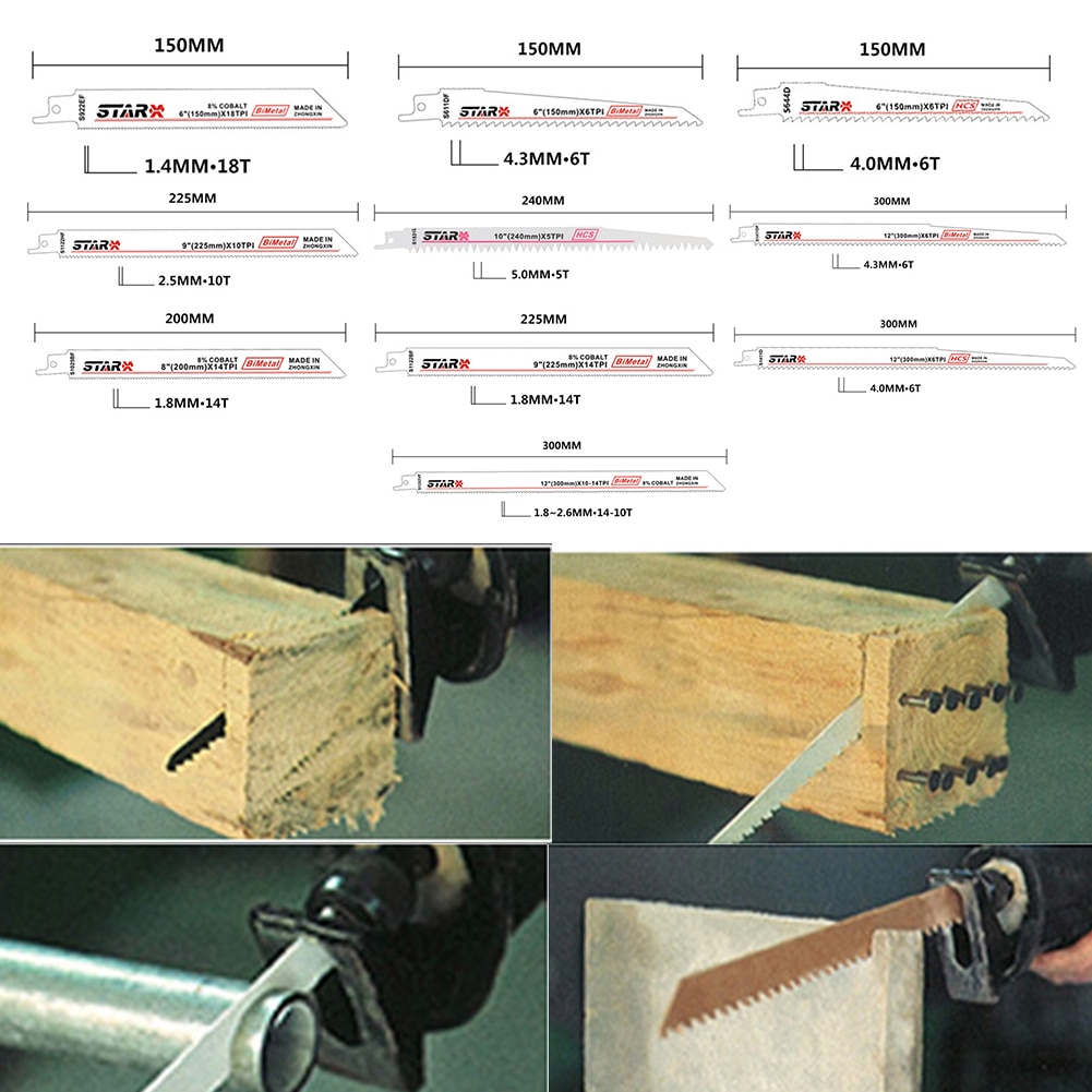 10PCS/SET Reciprocating Saw Blade Set Jig Saw Blade For Loose Blade Tool Parts For Bimetal Material Nail Cutting Wood