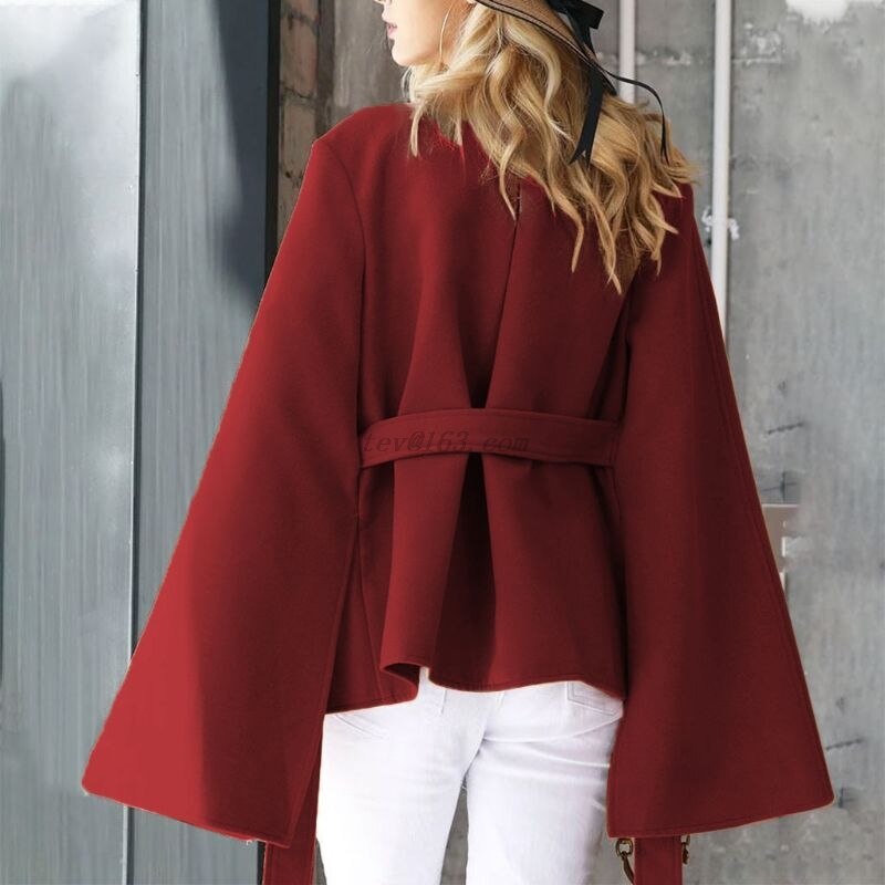 Femmes hiver Vintage manteau manches chauve-souris Poncho Cape ceinture taille Trench manteau M68A