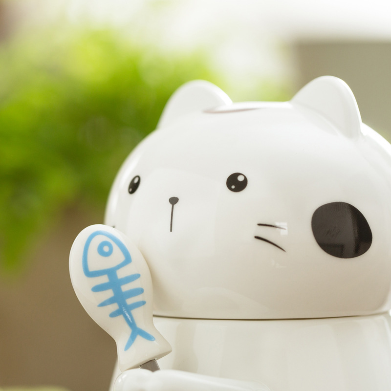 Super Cute Three-dimensional Animal Cat Cute Ceramic Water Cup Couple Large-capacity Mug with Lid Coffee Cup