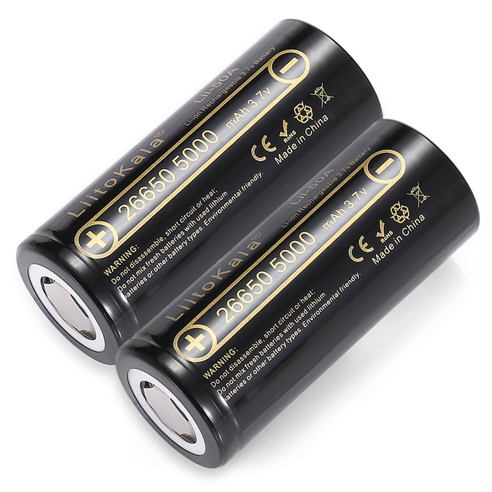 HK 26650-50A Lii-50A LiitoKala 26650 5000 mAh Li-ion 3.7V Rechargeable Battery for Flashlight 20A packaging