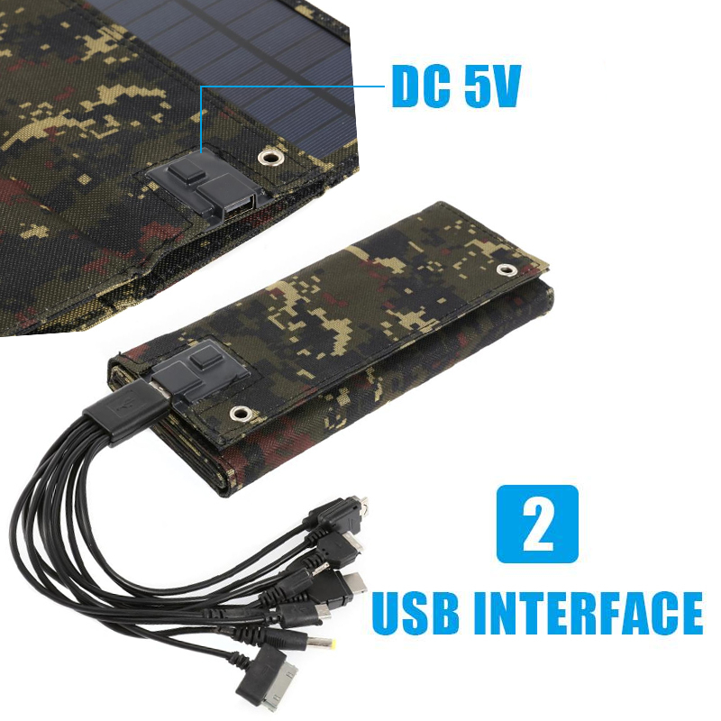Sun power 50W 5V Foldable Solar Panel Solar Cells Folding Pack 10 in1 USB Cable Portable Solar Battery Charger for Phone Camping