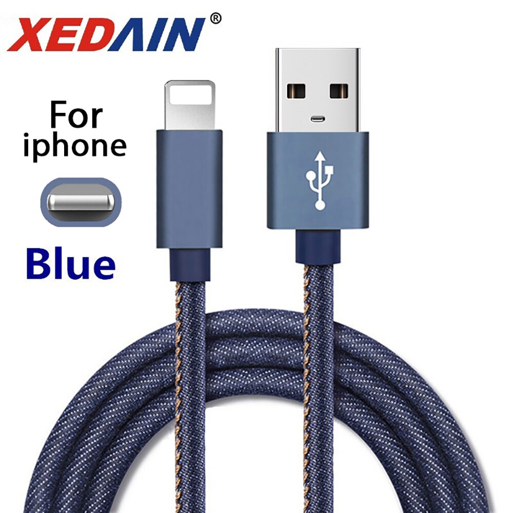 Uitstekende Denim Kabel Snelle Oplaadkabel Solide En Duurzaam Voor Iphone 11 X Xs Max Pro 8 7 6 6S Plus 5 Se Voor Iso Ipad Lader: Blue  For iphone / 1m