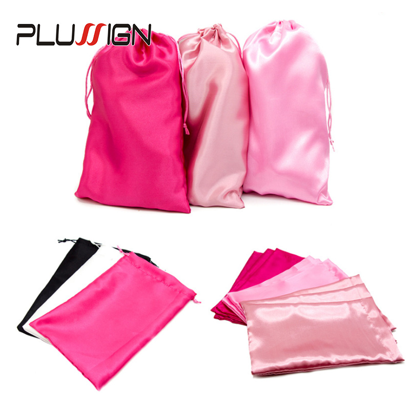 Satin--Aufbewahrungsbeutel, 25 x 35 cm, Perückenaufbewahrung, Satin--Perückentaschen, schwarz, rosa, weiche Seide, Perückentasche für Haar-Perücken-Verpackungswerkzeuge