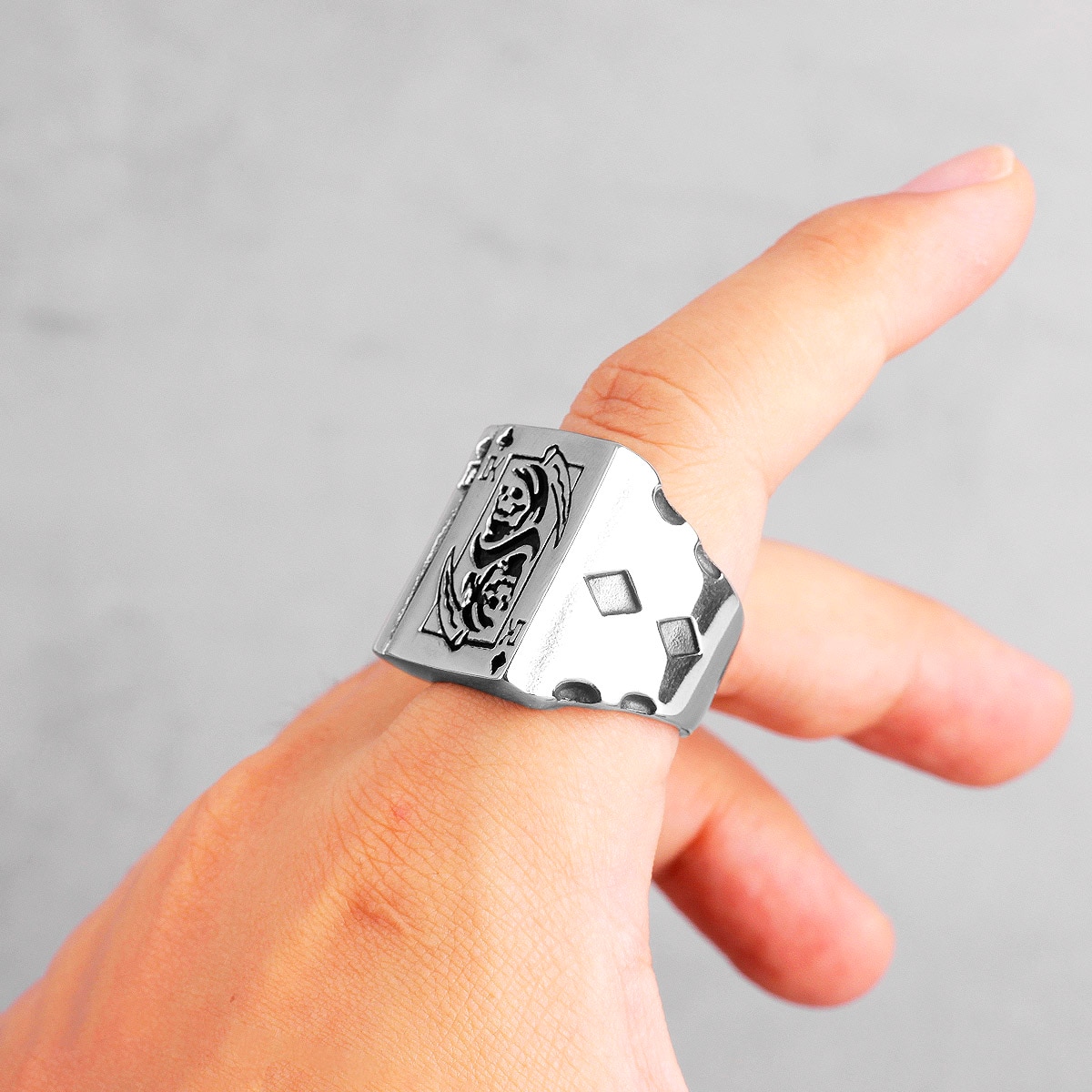 Grim – bague Punk gothique en acier inoxydable pour homme, bijoux, crâne de Poker, petit ami, motard, ,