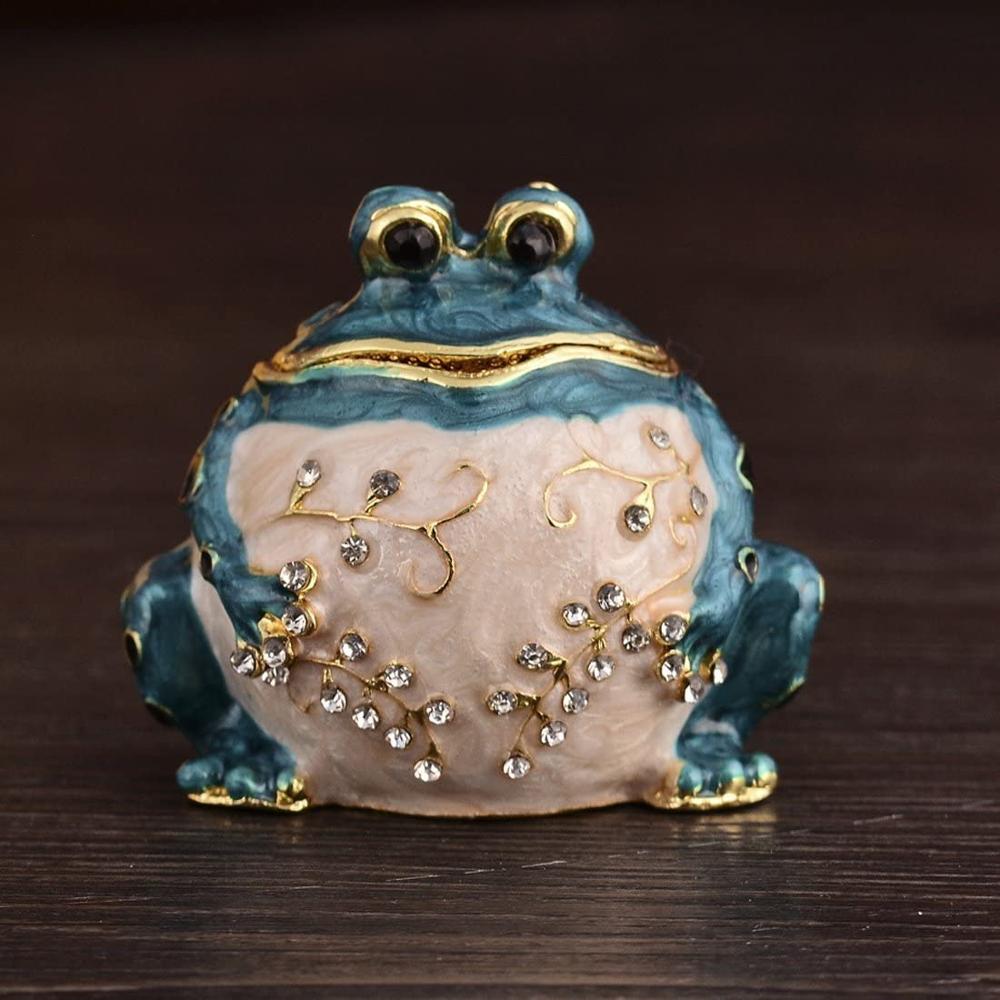 Frog Figurines Trinket Box Earrings and Necklace Hand-Pinted Jewelry Storage Box