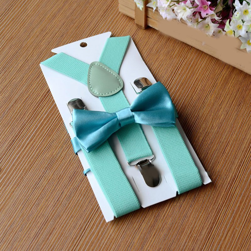 Bow Tie Suspenders Set For Baby Boys Elastic Solid Color Y-Back Braces Adjustable Suspender Children Matching Tuxedo Suit Brace: Light Green