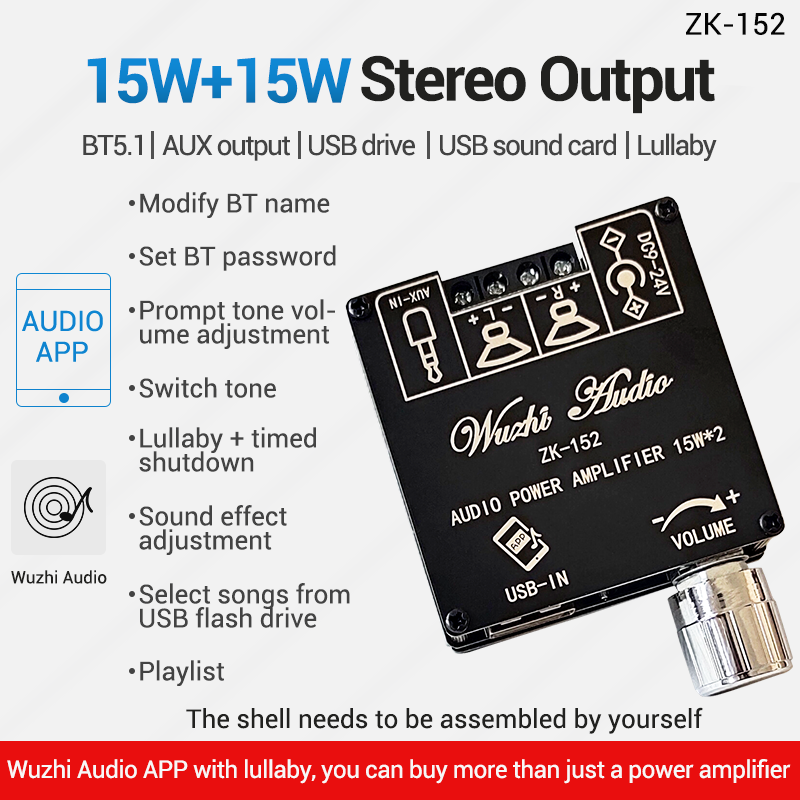 Wzmacniacz Bluetooth Płytka - 5.0 Audio Power Amplificador 2.0 2.1 Subwoofer Stereo 15W 30W Kontrola Bass APP