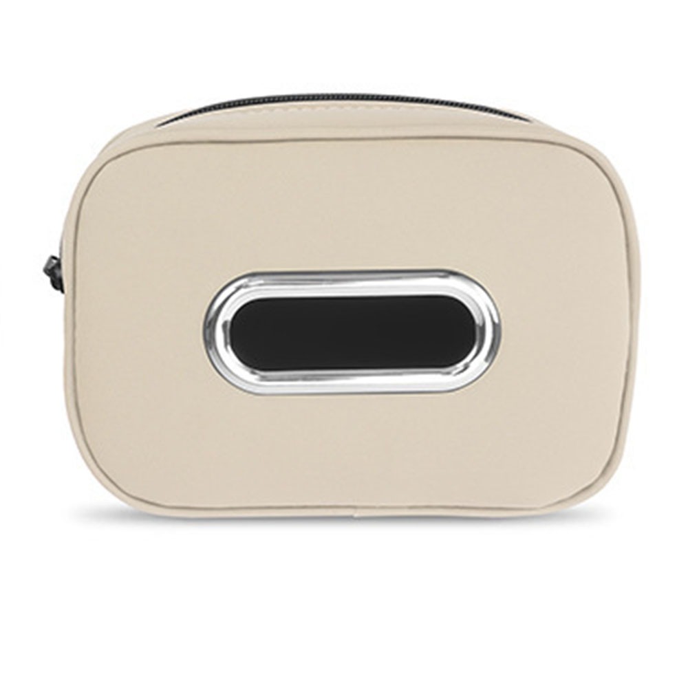 Multifunctional Car Tissue Box Zipper PU Leather Car Napkin Holder with Fix Strap Paper Box Backseat Tissue Case: WHITE