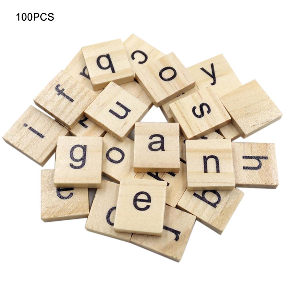 100Pcs English Letter Set Word Scrapbooking Scrabbled Number Alphabet Tile Early Education Wooden Letter Block Home DIY Crafting: C