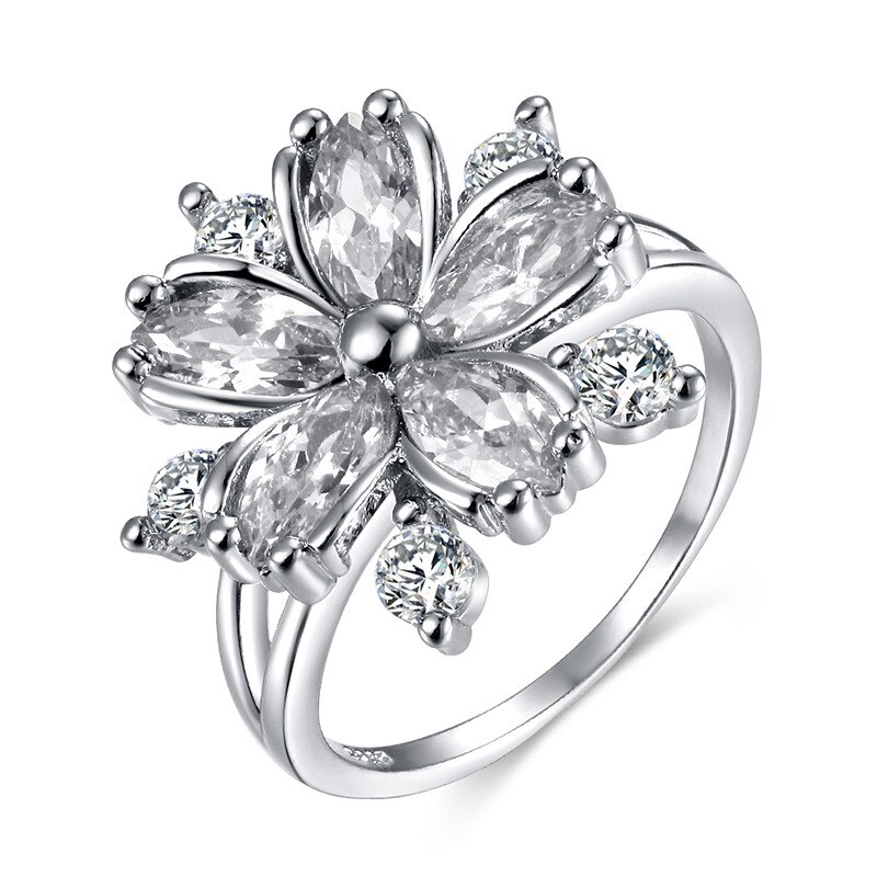 925 verstellbare ringe aus sterlingsilber mit offenen zirkonia-blumen für damen – temperamentvolle schmuckaccessoires: 9 / Weiß