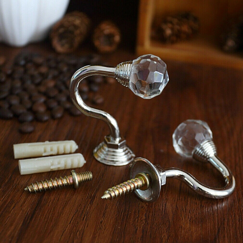 2PCS Luxury Crystal Glass Curtain Holdback Wall Tie Back Hooks Hanger Holder
