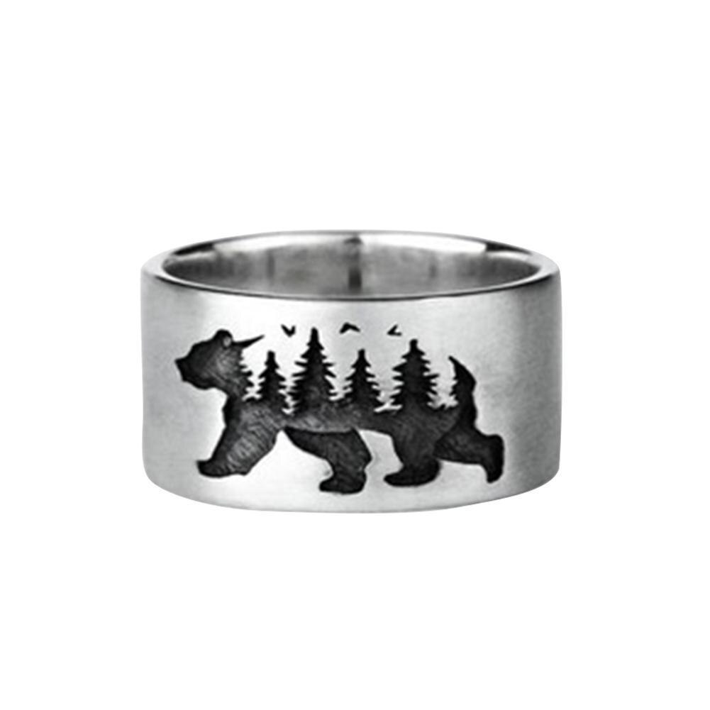 Stücke Jahrgang drucken Weiß Bär Wald Ring Für Frauen retro Schmuck Weibliche Ebene Legierung Party Punk Männer Silber s9S1