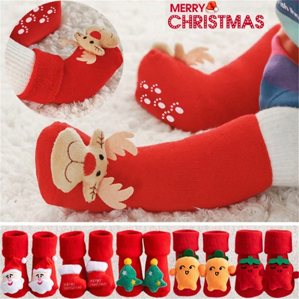 Kids Kinderen Sokken Meisje Jongen Thicken Print Katoen Peuters Baby Kerst Sokken Pasgeborenen Baby Floor Korte Sok Kerstman