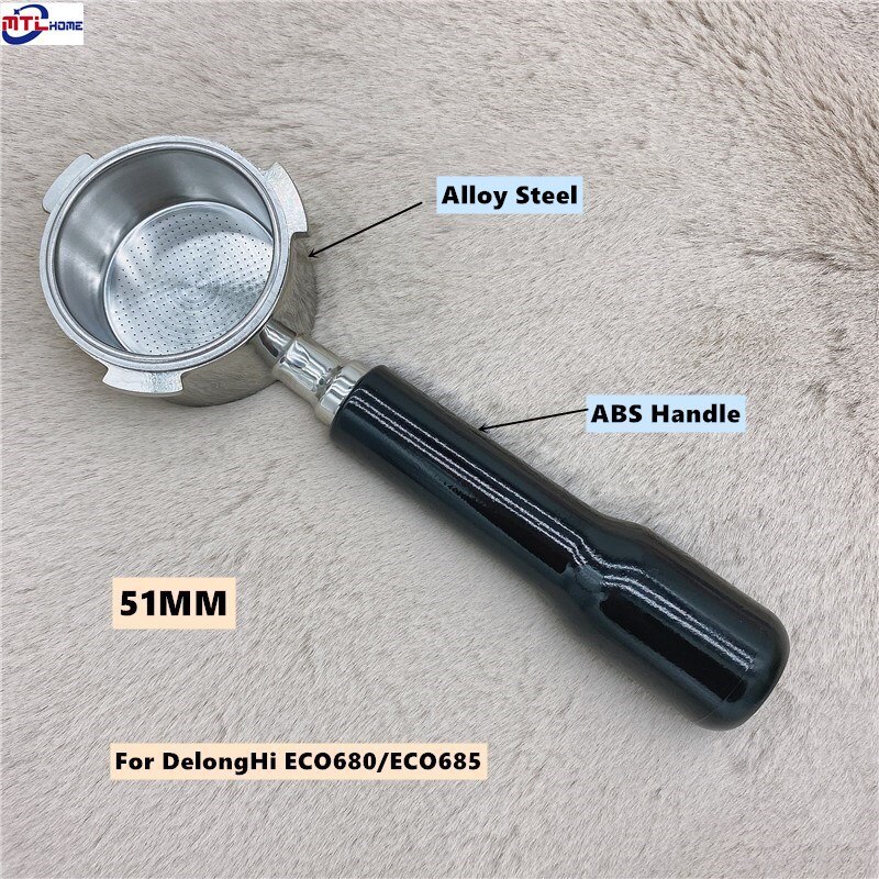 Bottenlöst portafilter 51mm delonghi dedica  ec680 ec685 eco 310 ecp 35.31 filterhållare barista بورتافلتر ديلونجي: 3 naglar abs a