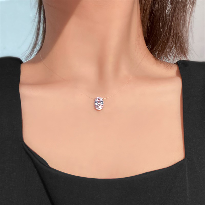 Chaîne transparente AAA Zircon collier Invisible ligne de poisson ras du cou femmes ovale coeur carré étoile goutte d'eau pendentif colliers