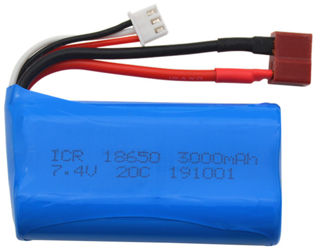 Batería lipo de 7,4 V, 3000mAh, 20c, para Q46, Wltoys 10428 /12428/12423, piezas de repuesto para coche RC, 2s, 7,4 v, 18650, batería y cargador para juguete RC: Azul