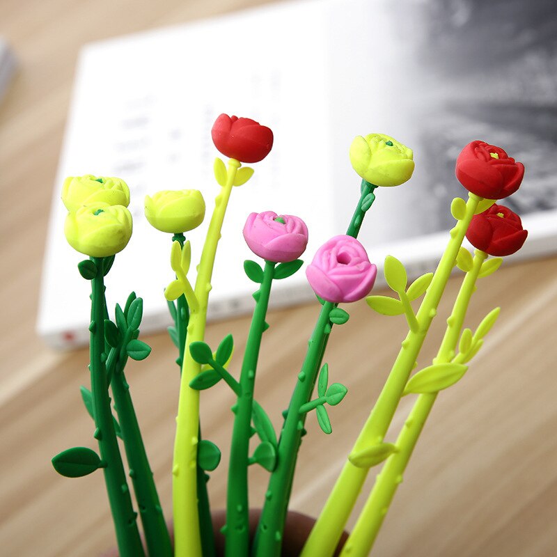 1 st bröllop signatur gel penna, blomma penna skolan kontorsmaterial rosa penna