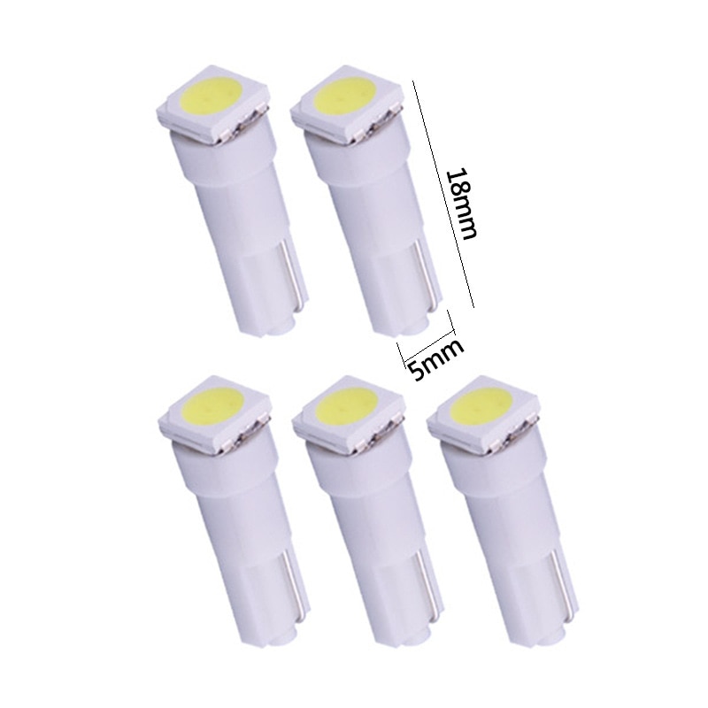 10 stk  t5 led 17 37 73 74 smd 5050 auto led lampe til bil instrumentbræt instrument kile pære 12v hvid blå rød gul grøn