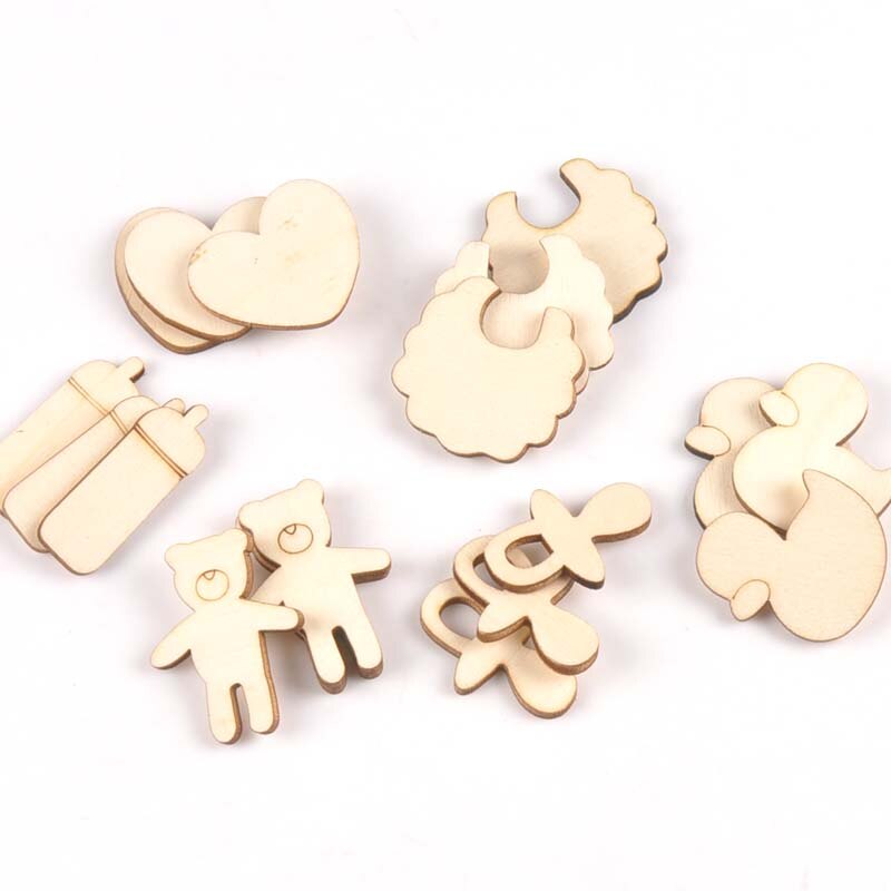 Gemengde Beer/Fopspeen/Eend/Bib Unfinished Houten Ornament Voor Kid Verf Scrapbooking Diy Carfts Hout Home Decor arts 20Pcs M2152: M2152