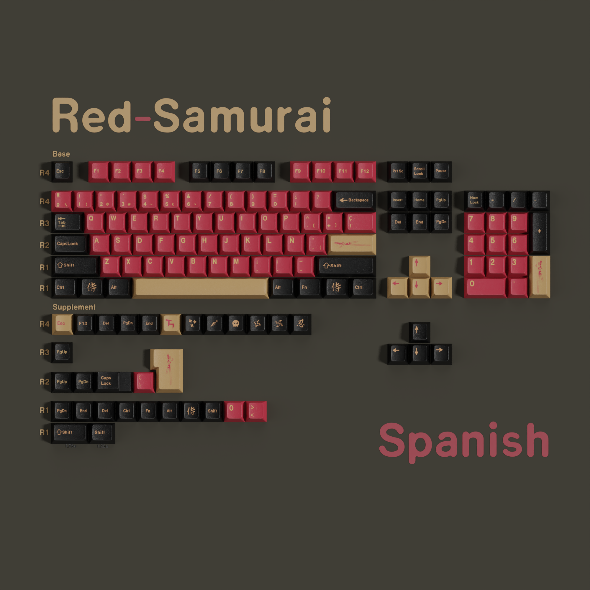 ES español PBT Keycaps MOA cereza rojo azul Samurai noche Sakura Morandi tinte Sub Keycap para teclado mecánico Ansi de ISO