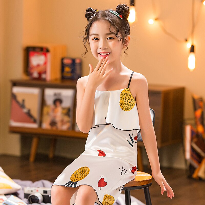 Été enfants enfant fille chemises de nuit dessin animé pyjama imprimé robes enfants sans manches décontracté és chemise de nuit robe de