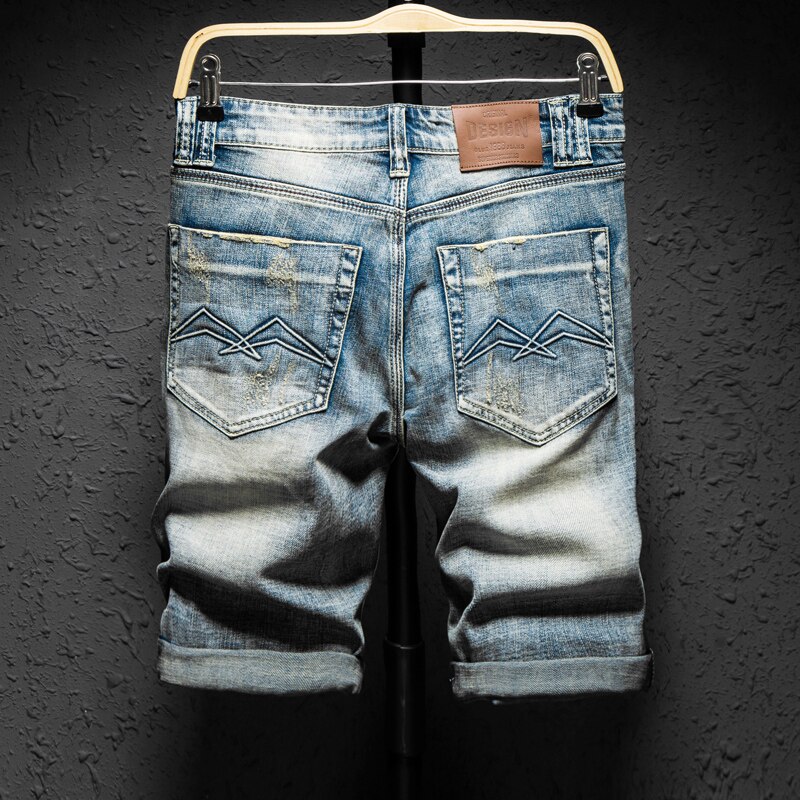 Mænd retro revet huller bermuda lige jeans kort hip hop herre afslappet løs sommer strand denim shorts størrelse 38