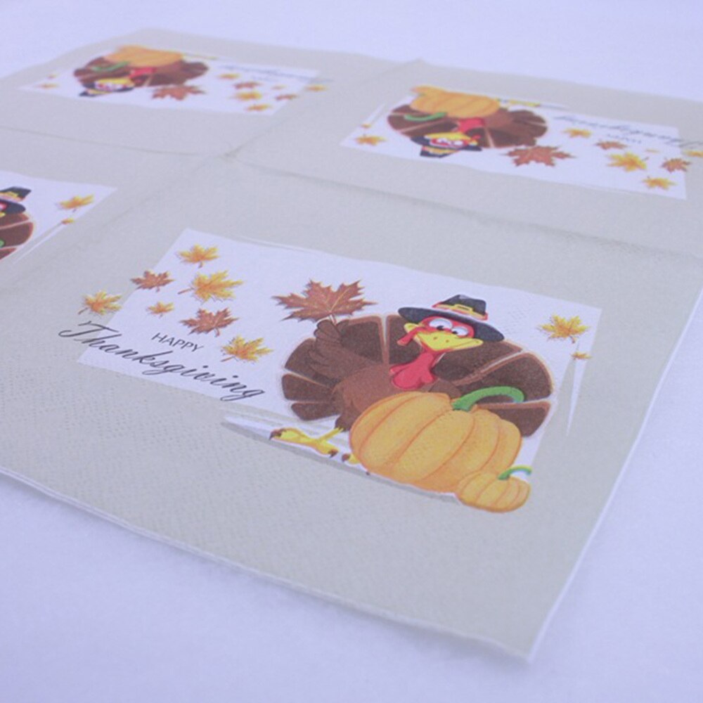 40Pcs Thanksgiving Dag Gedrukt Servetten Cartoon Turkije Tissue Diner Papieren Handdoek Feestartikelen (Patroon 1)