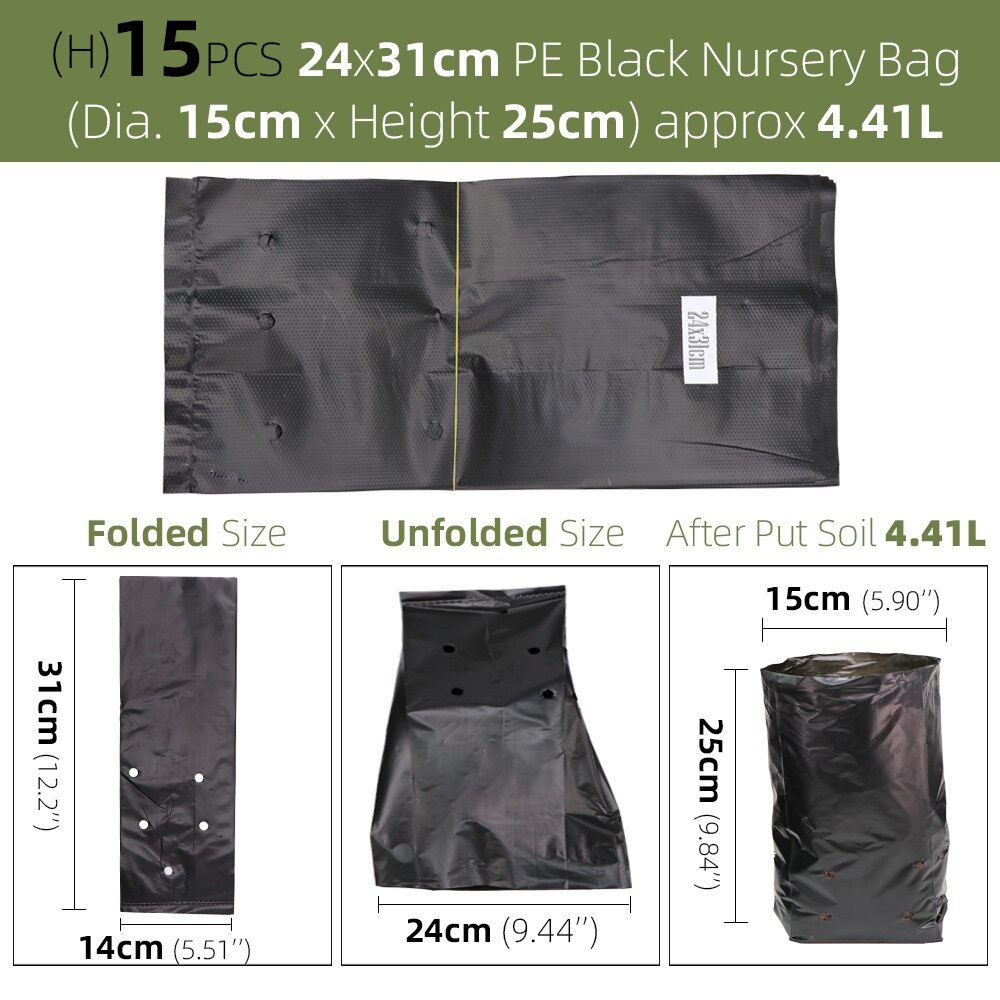Sacs de pépinière en plastique PE, sacs de culture de plantes, Pots de semis avec trous respirants pour Fruits, légumes, fleurs, fournitures de jardin: H-15PCS