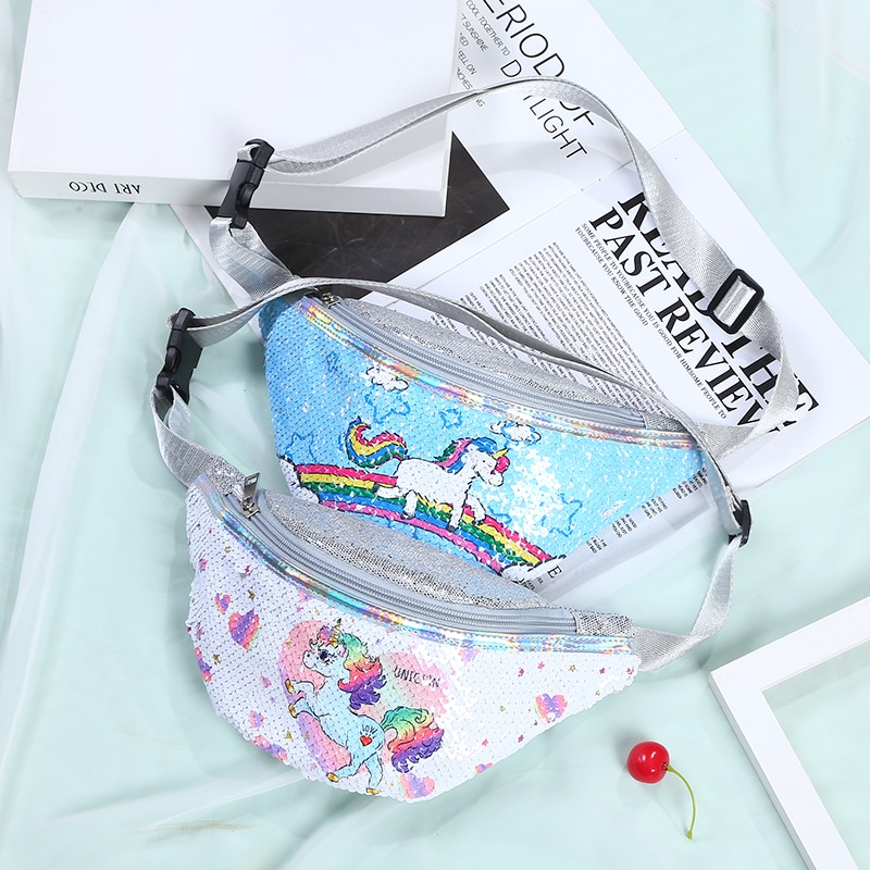 women leather waist bag cartoon sequin fanny pack for kid girl cute phone chest bag female belt bag fanny packs