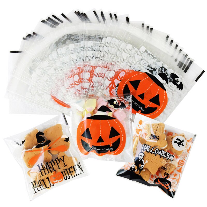 10*10cm läpinäkyvää muovia karkkipussi halloween herkkupussi keksi keksit pakkaus halloween syntymäpäiväjuhlien sisustustarvikkeet
