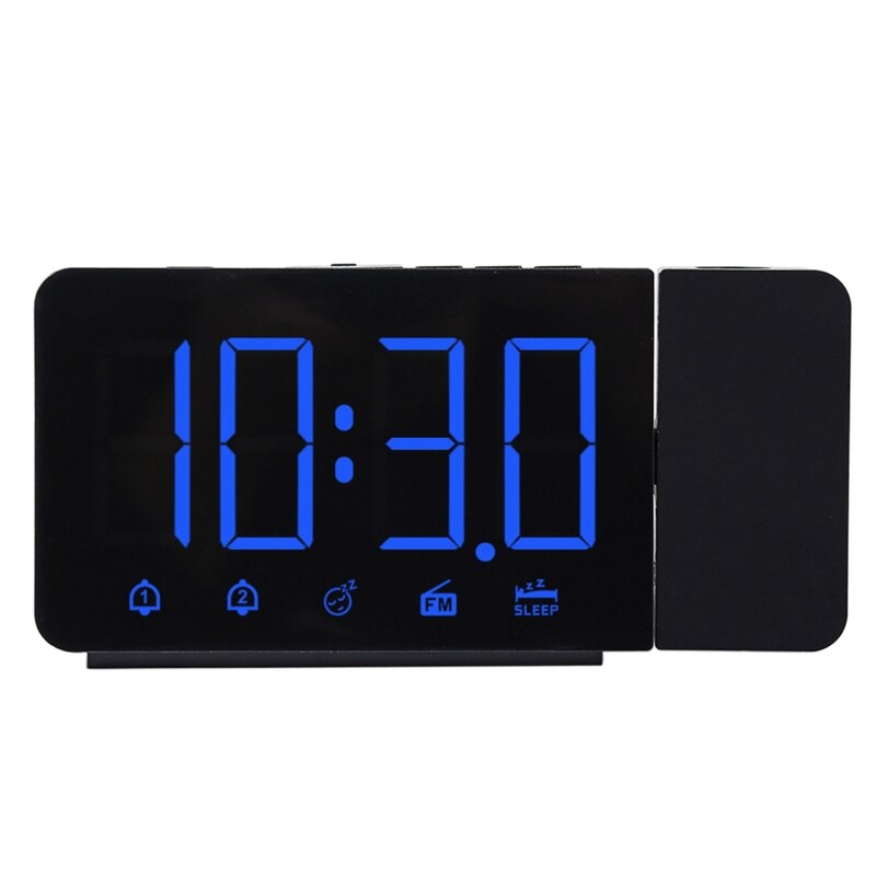 Led digitale 2 wekker usb elektronisch bureauhorloge wek fm-radio tijdprojector snoozefunctie: Blauw