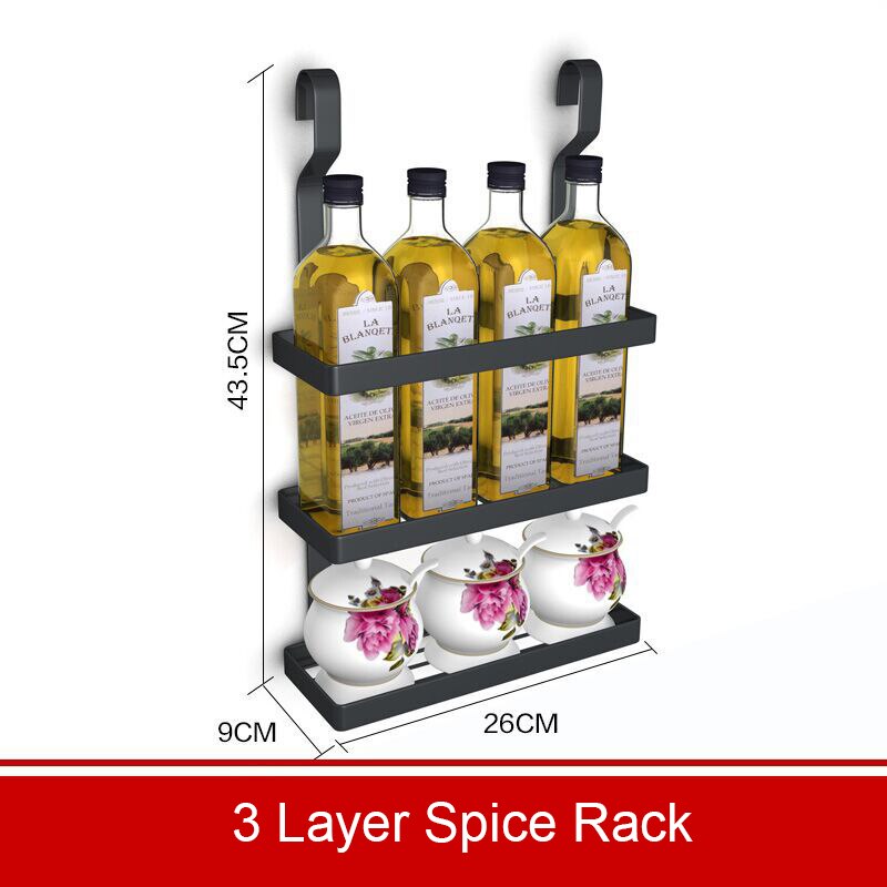 Ponche libre estante de almacenaje para cocina negro Acero inoxidable montado en la pared cuchara especias plato estante organizador de cocina multifunción: A