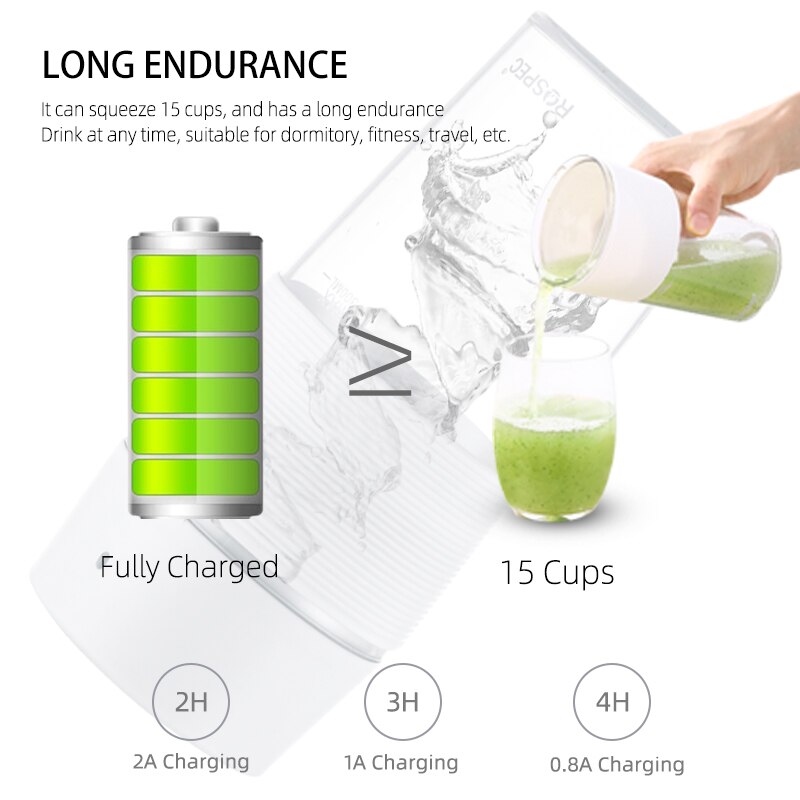ROSPEC Portable Blender Bottle Wireless Mini Hand Mixer Electric Single Auger Juicer Cup Juice Extractors Smoothie Blender USB