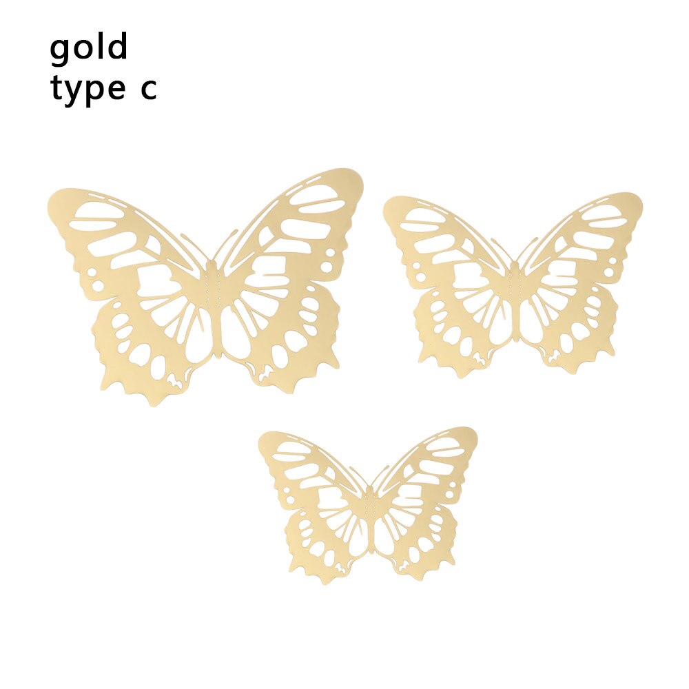 12 Stks/pak 3D Hollow Vlinder Muurstickers Diy Metalen Textuur Goud Zilver Rosegoud Mariposas Decals Feestartikelen Home Decor: gold type c