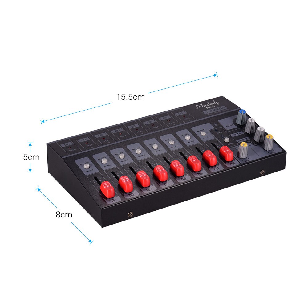 Muslady mx8 portátil 8 canais de áudio estéreo misturador som baixo ruído com efeito eco mixer áudio midi interface áudio mixer