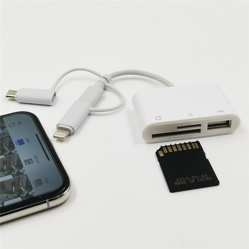 ! 3 in 1 c lightning micro usb kaartlezer voor sd tf kaart otg kaartlezer met usb interface voor iphone android