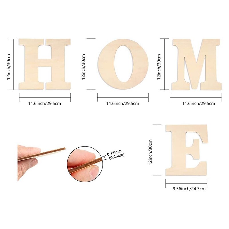 4 pièces 12 pouces lettres en bois non finies grand "Home" pour la décoration murale de la maison