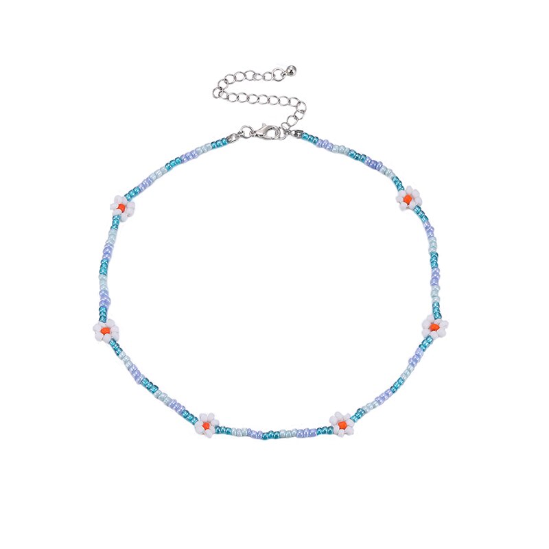 Korea Lovely Daisy Flowers Colorful Beaded Boho Statement Short Choker Necklace for Women Vacation Jewelry: Color 12