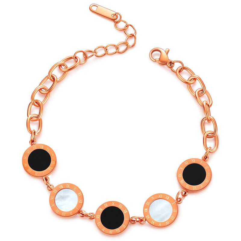Roman Numeral Shell Bracelets For Women Stainless Steel Brand Jewelry Bracelet Ladies Rose Gold Chain Bracelets Female Silvery: rose gold