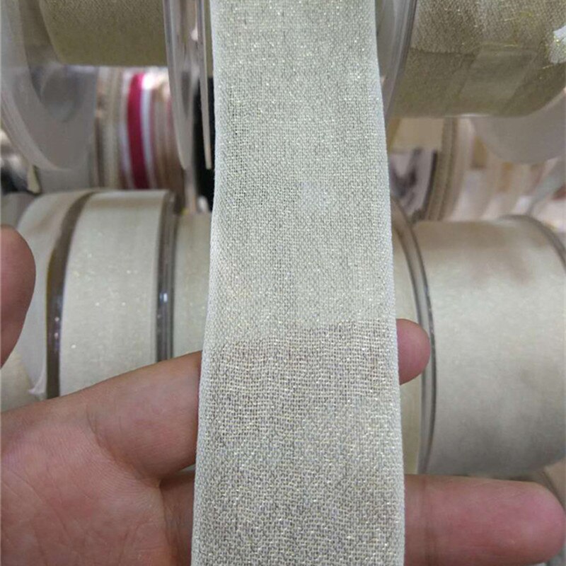 Ribbons very thin Woven Cotton Ribbon Translucent Webbing Gold Lurex Breathable Cotton Tape For Garment 3yards 7MM to 50MM Width