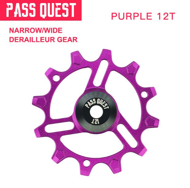 PASS QUEST 12T MTB Bike bearing jockey wheels Mountain Aluminum bicycle rear derailleur pulleys For9-12 speed rear Derailleur: Purple 
